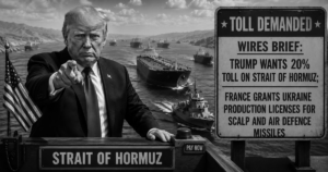 Wires Brief: Trump wants 20% toll on Strait of Hormuz; France grants Ukraine production licenses for SCALP and air defence missiles