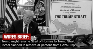 Wires Brief: Trump might rename the Strait of Hormuz the Trump Strait; Israel planned to remove all persons from the Gaza Strip